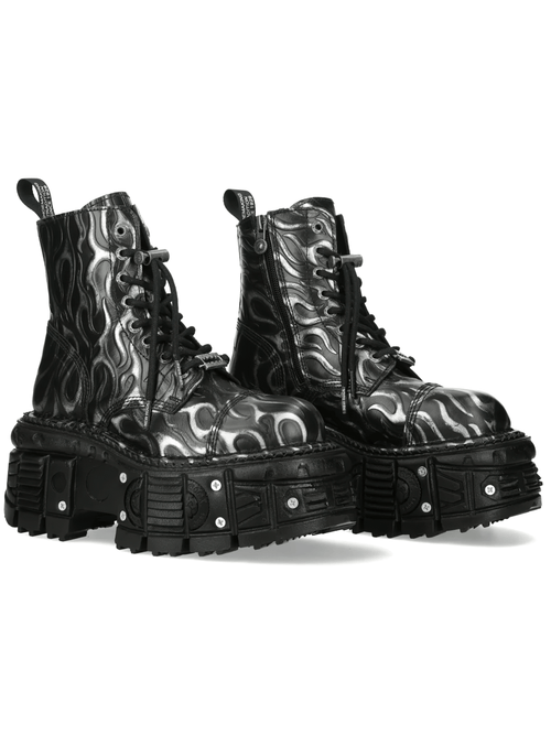 NEW ROCK Women's Silver Flame Gothic Boots with Tread Base
