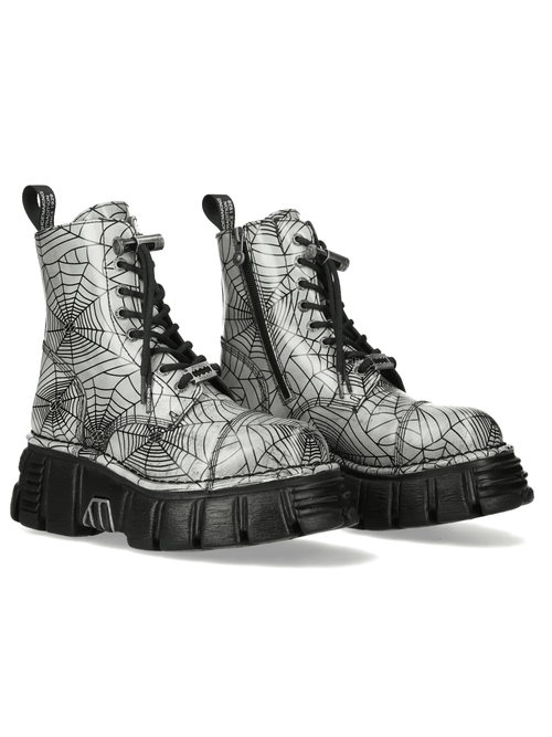 NEW ROCK Women's Spiderweb Gothic Boots with Chunky Platform
