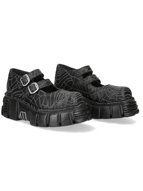 NEW ROCK Damen-Spinnennetz-Mary Janes mit Schnallenriemen