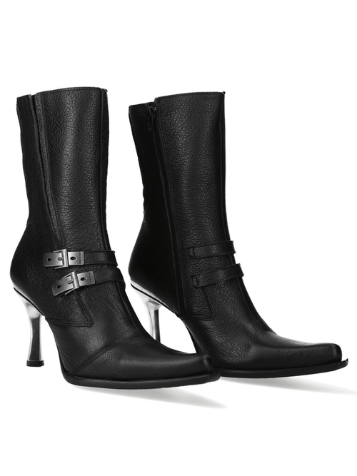 NEW ROCK レディース スティレットブーツ バックルとジッパー付き
