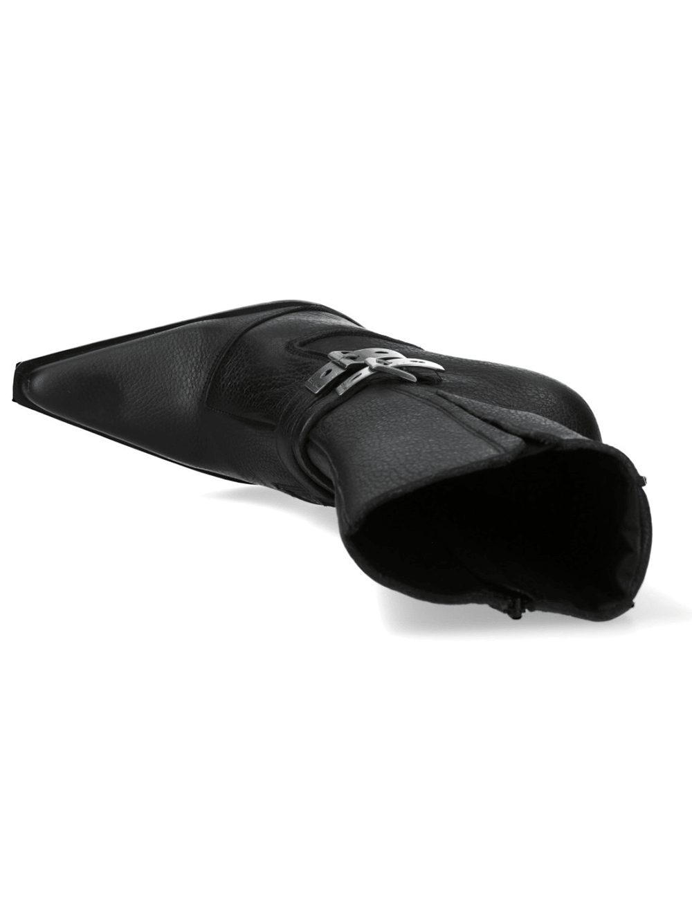 NEW ROCK Women's Stiletto Boots With Buckles and Zippers featuring a sleek black design and stylish side zipper.