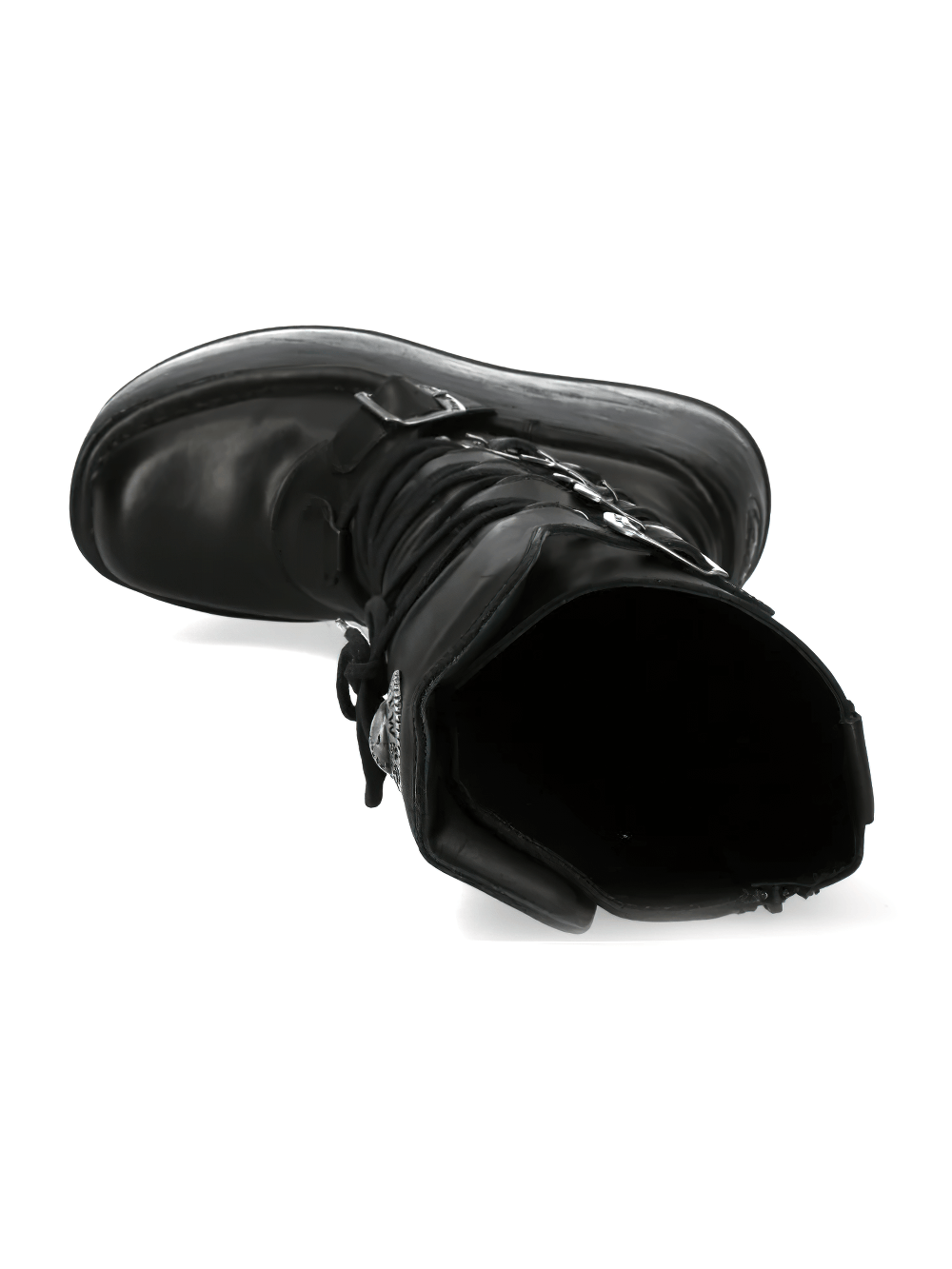 NEW ROCK Women's Tall Platform Boots with Buckles and Laces angled view showing lacing and buckle details