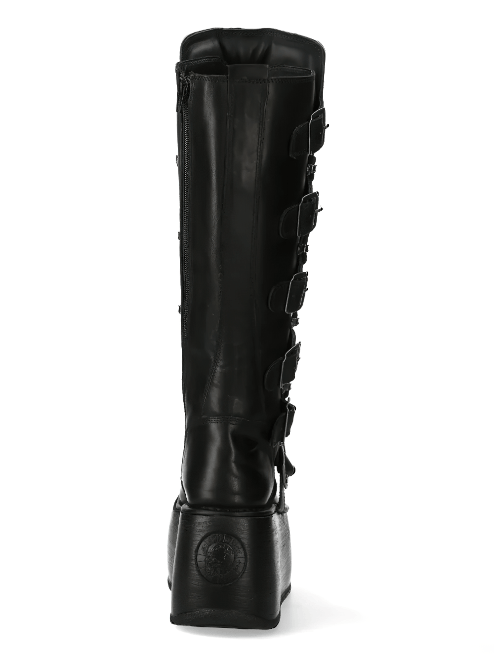 NEW ROCK Women's Tall Platform Boots with Buckles and Laces showcasing side zipper and buckle strap design.