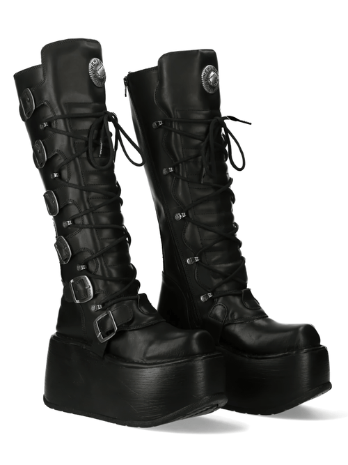 NEW ROCK Women's Tall Platform Boots with Buckles and Laces