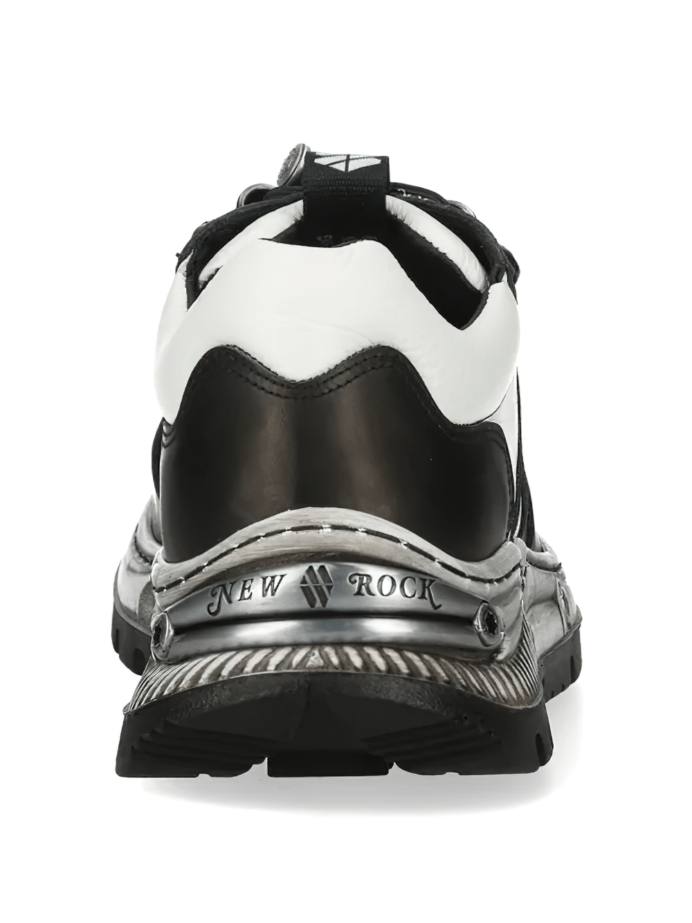 NEW ROCK Women's Two Tone Punk Chunky Sole Street Sneakers with black and white contrast and metal-accented sole.