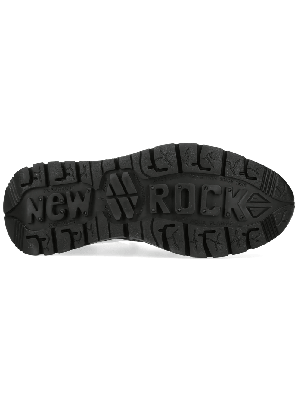 Bottom view of NEW ROCK Women's Two Tone Punk Chunky Sole Street Sneakers showing rugged tread and metal accents.