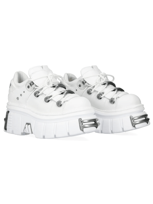 NEW ROCK Women's White Platform Shoes with Silver Hardware
