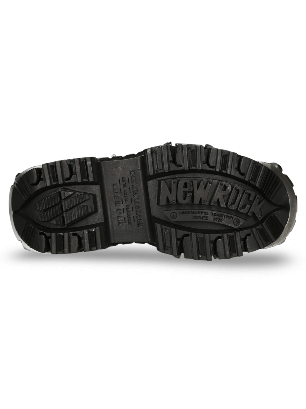 Bottom view of NEW ROCK Men's Zebra Print Ankle Boots with a sturdy chunky sole and unique tread design.