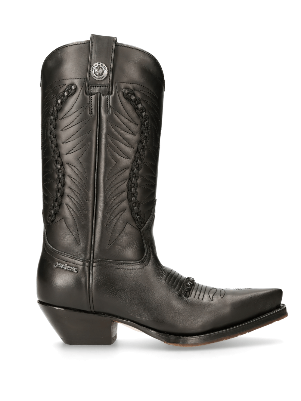 NEW ROCK Zip-Up Black Leather Cowboy Boots for Men