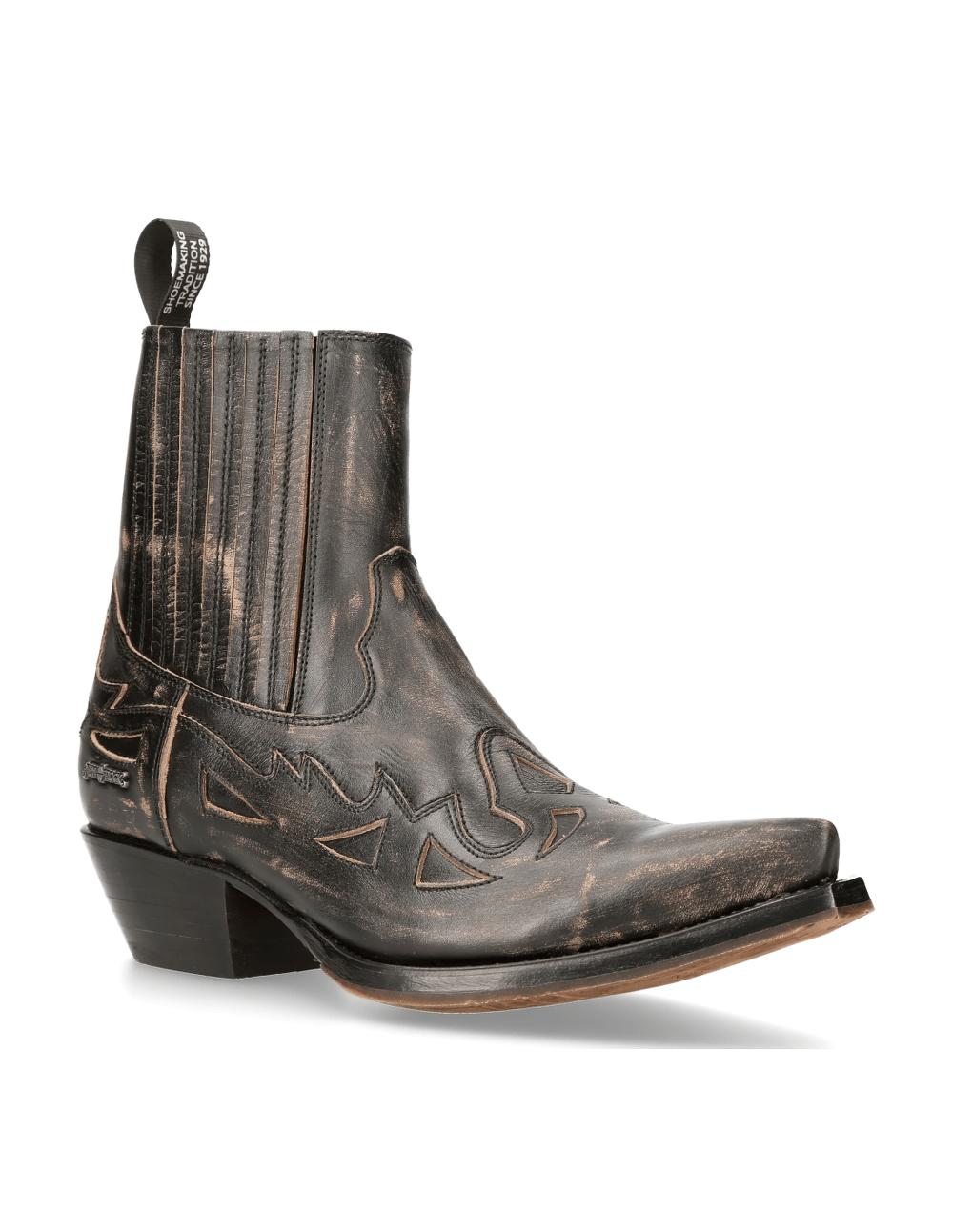 NEW ROCK Zipped Western Ankle Boots with Embossed Detail