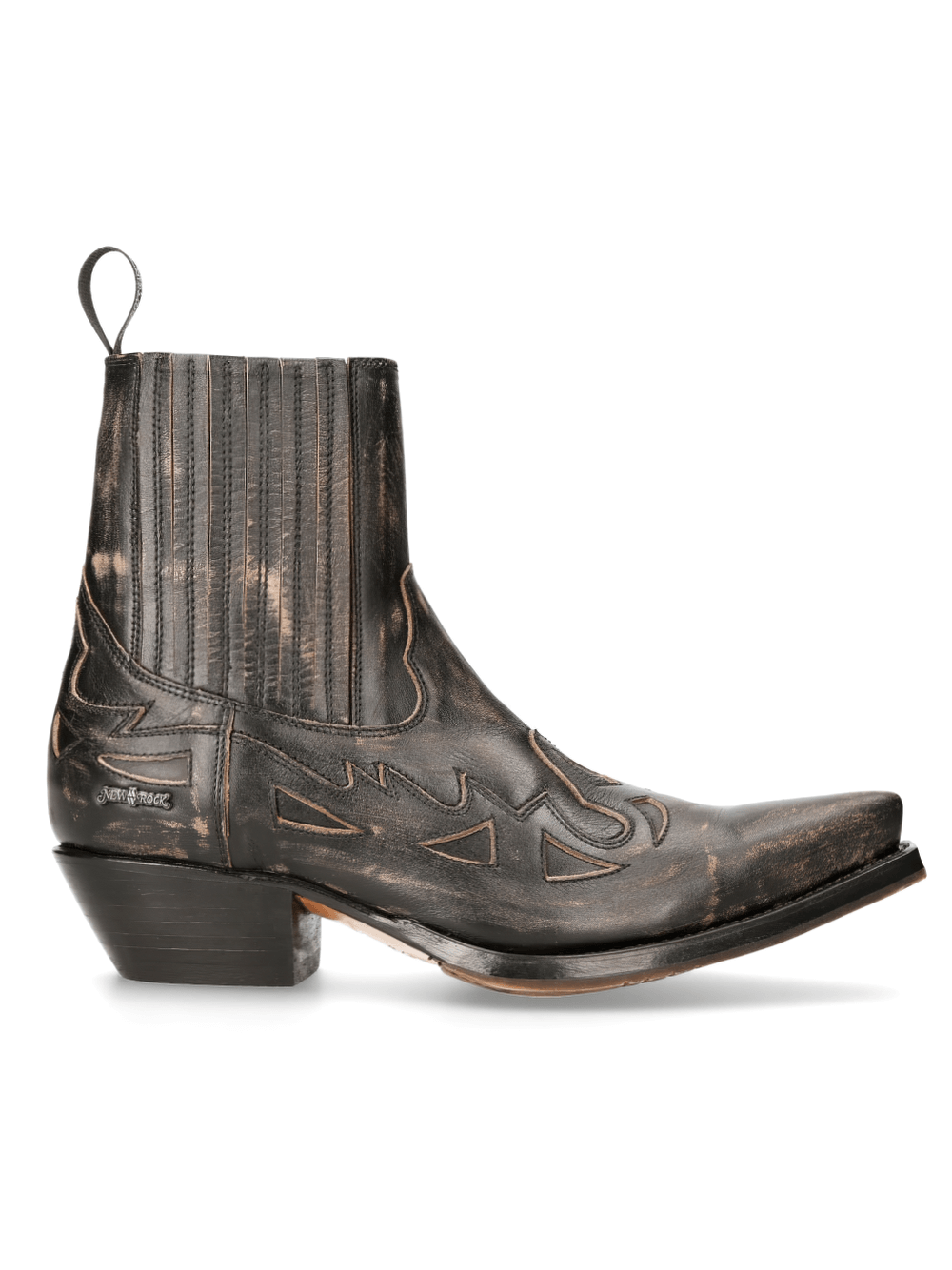 NEW ROCK Zipped Western Ankle Boots with Embossed Detail