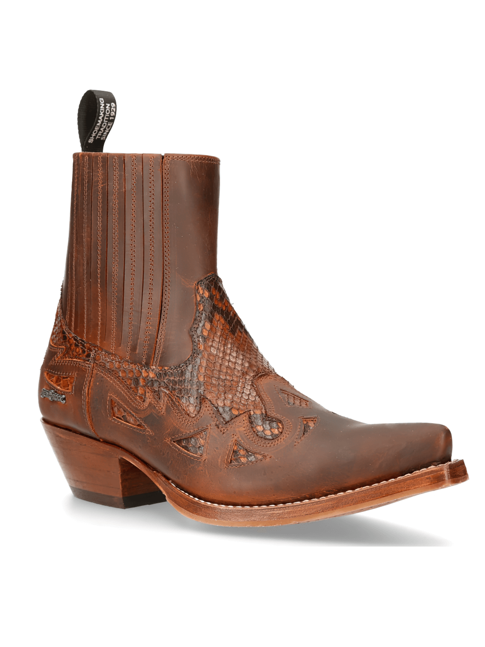 NEW ROCK Zippered Brown Leather Ankle Boots with Detail