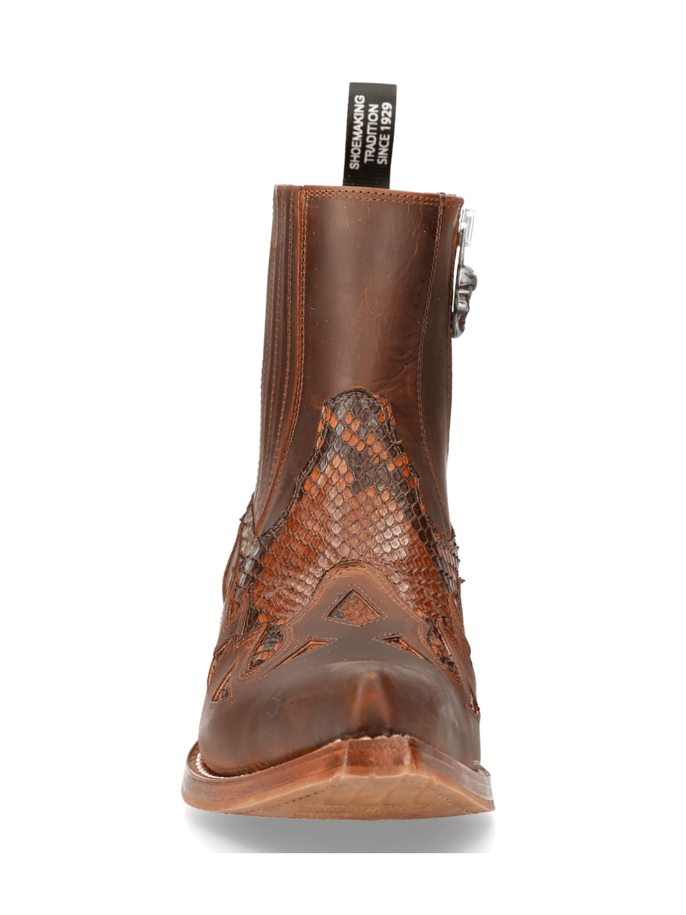 NEW ROCK Zippered Brown Leather Ankle Boots with Detailbi