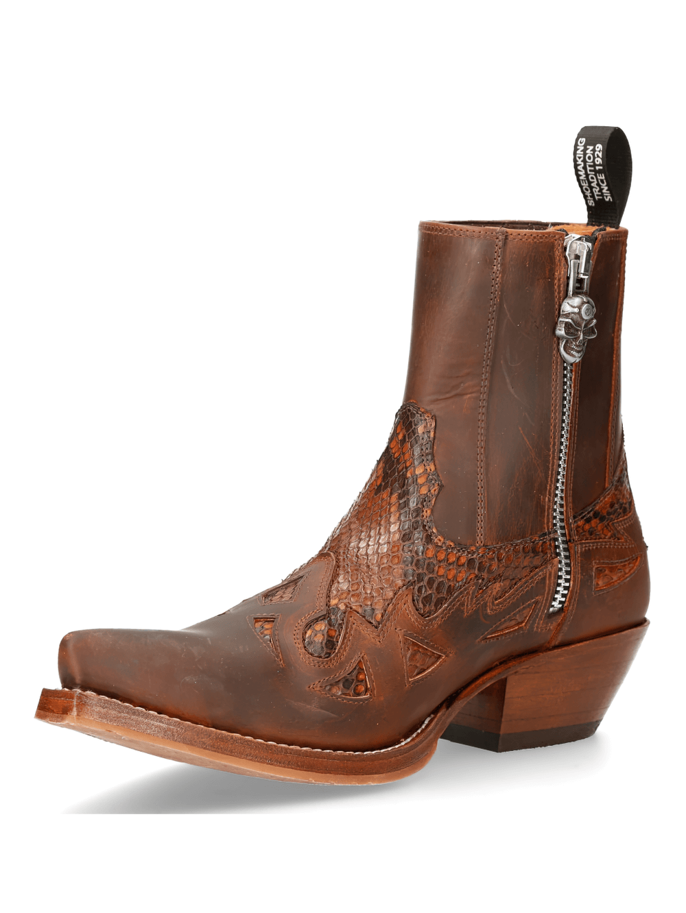 NEW ROCK Zippered Brown Leather Ankle Boots with Detail