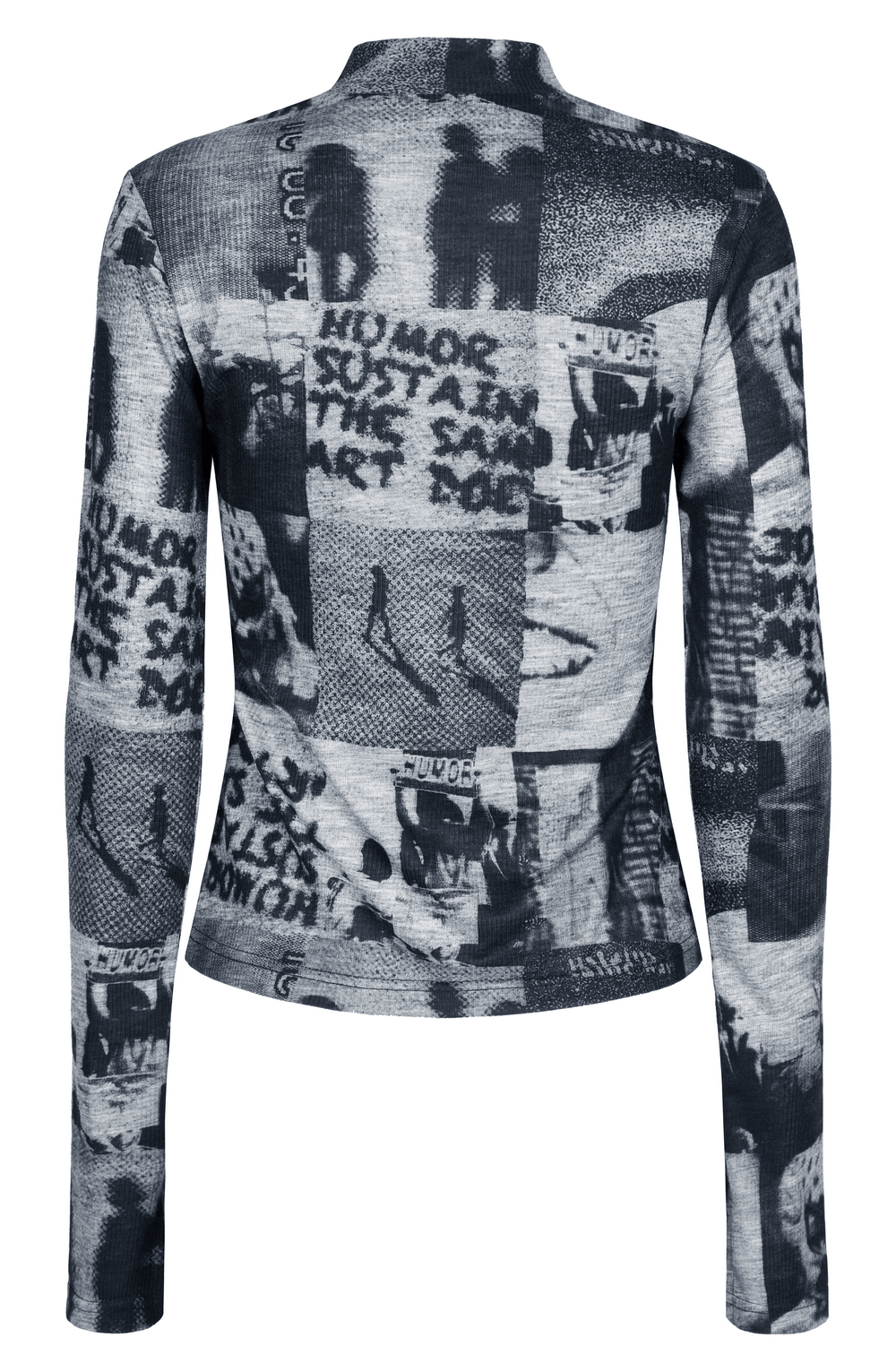 Newspaper Print Long Sleeves Top with Button Detail