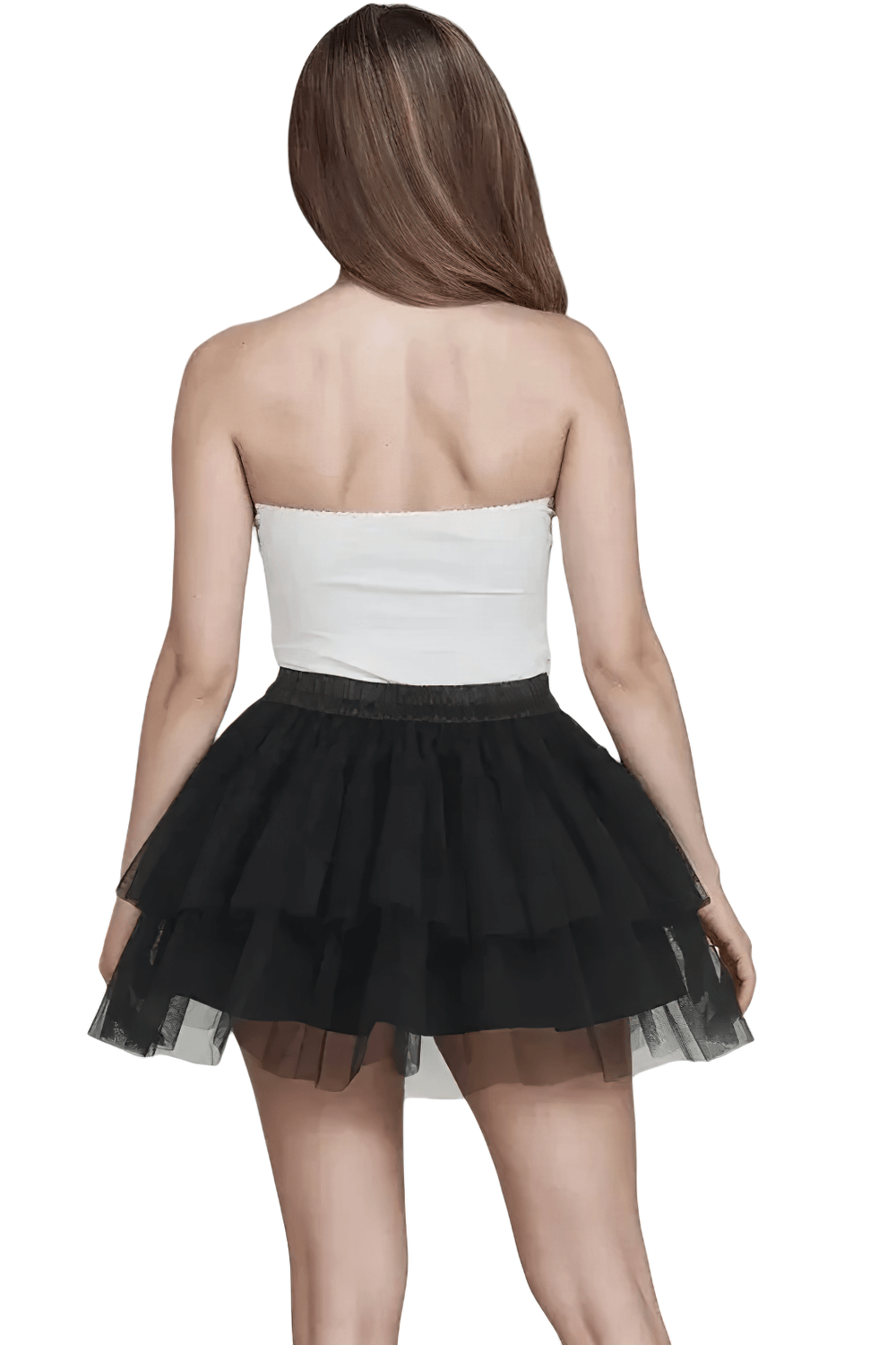 Niko Layered Black Tulle Skirt for Gothic and Party Looks worn by model, showcasing flouncy layers and elastic waistband.
