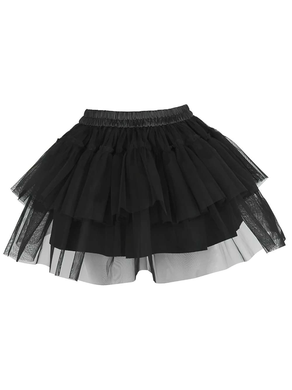 Niko Layered Black Tulle Skirt for Gothic and Party Looks with multiple sheer tulle layers and an elastic waistband.