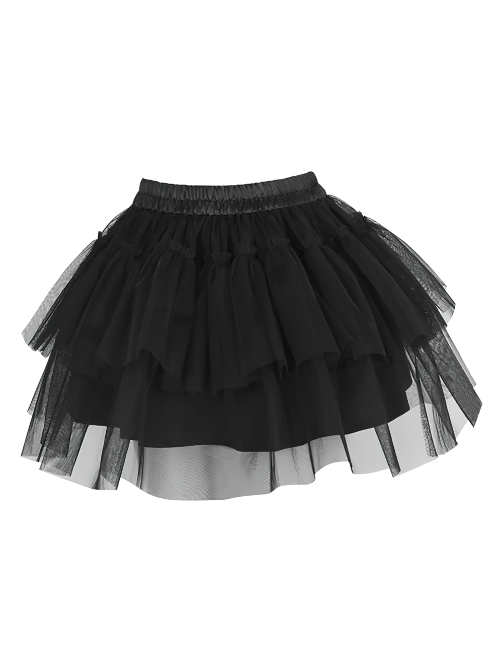 Niko Layered Black Tulle Skirt for Gothic and Party Looks, featuring multiple tiers of sheer tulle and an elastic waistband.