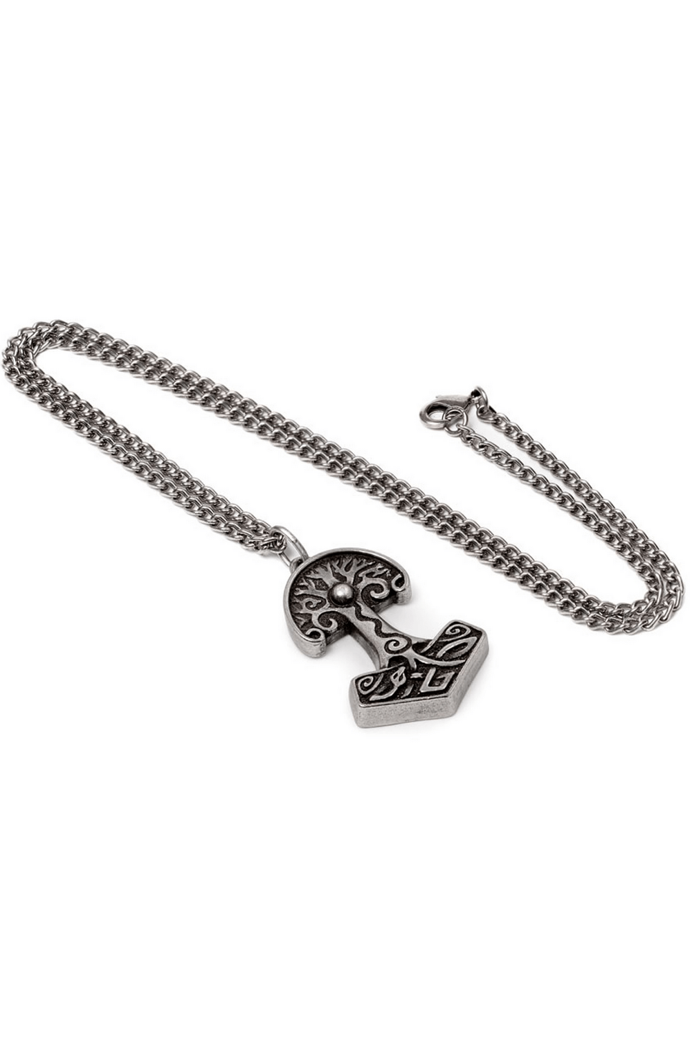 Norse Yggdrasil Hammer Pendant with Celtic Detailing on a chain, showcasing Viking mythology.