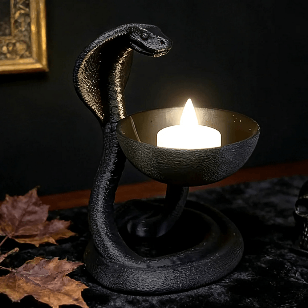 Occult Black Gothic Cobra Candle Holder for Dark Decor