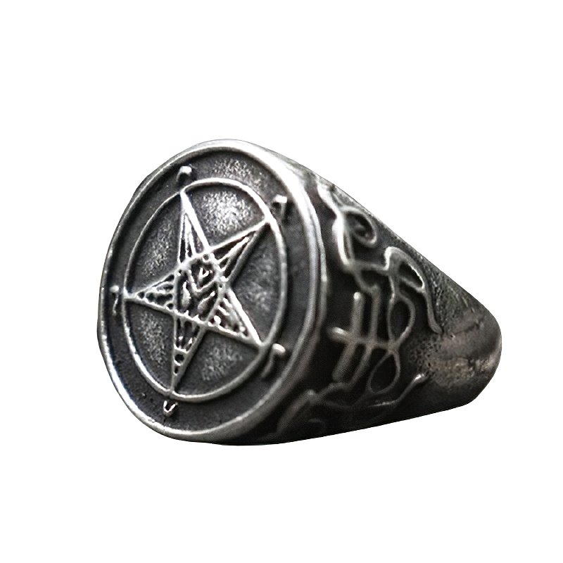 Occult Print Stainless Steel Ring / Gothic Satan Jewellery With Pentagram - HARD'N'HEAVY