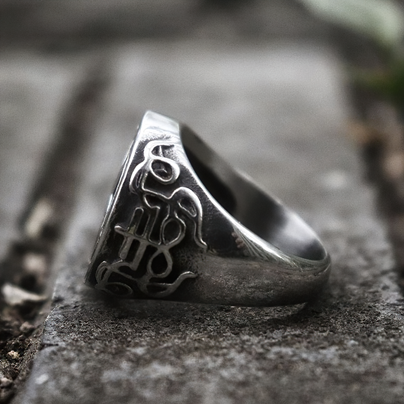 Occult Print Stainless Steel Ring / Gothic Satan Jewellery With Pentagram - HARD'N'HEAVY