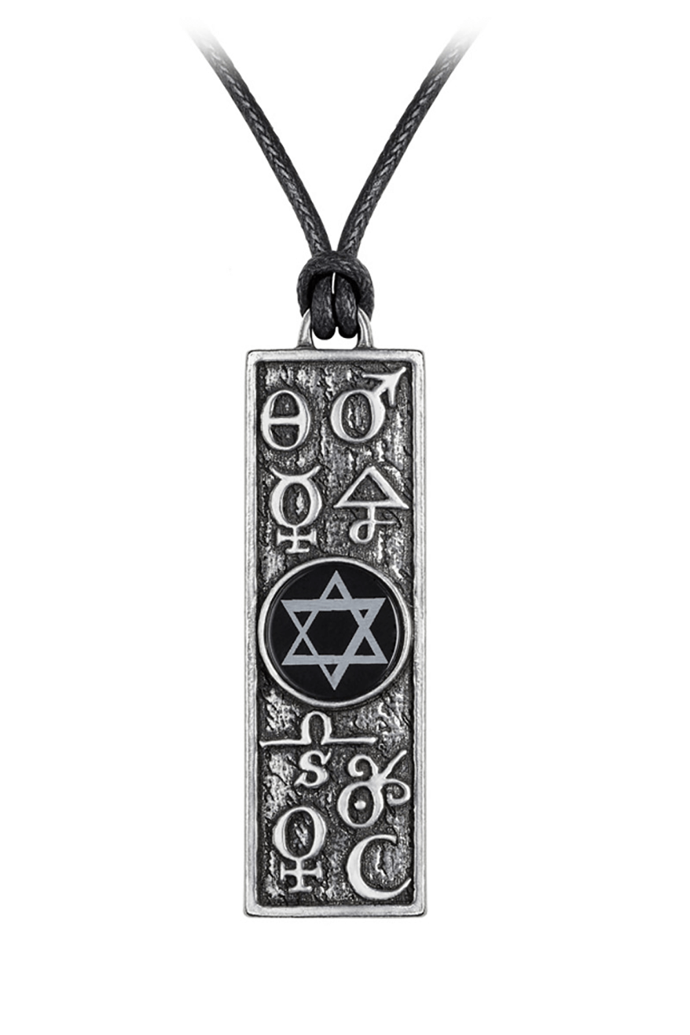 Occult Tablet Mystical Pendant with Black Onyx Disc showcasing alchemical sigils and Solomon’s Seal.