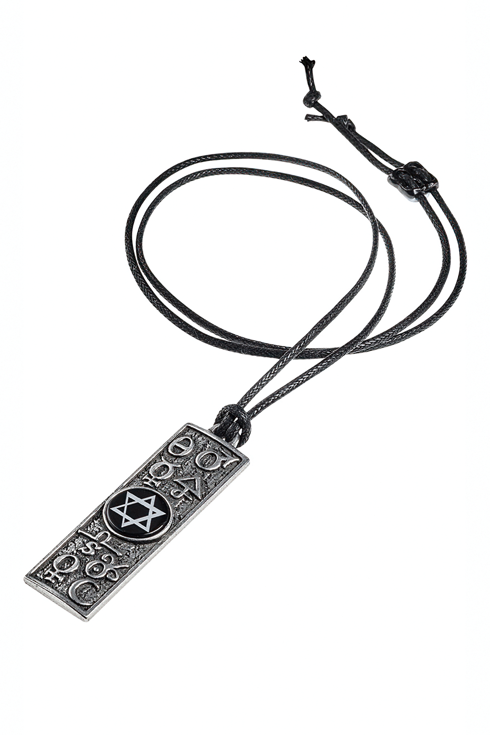 Occult Tablet Mystical Pendant with Black Onyx Disc featuring alchemical sigils and Solomon's Seal.