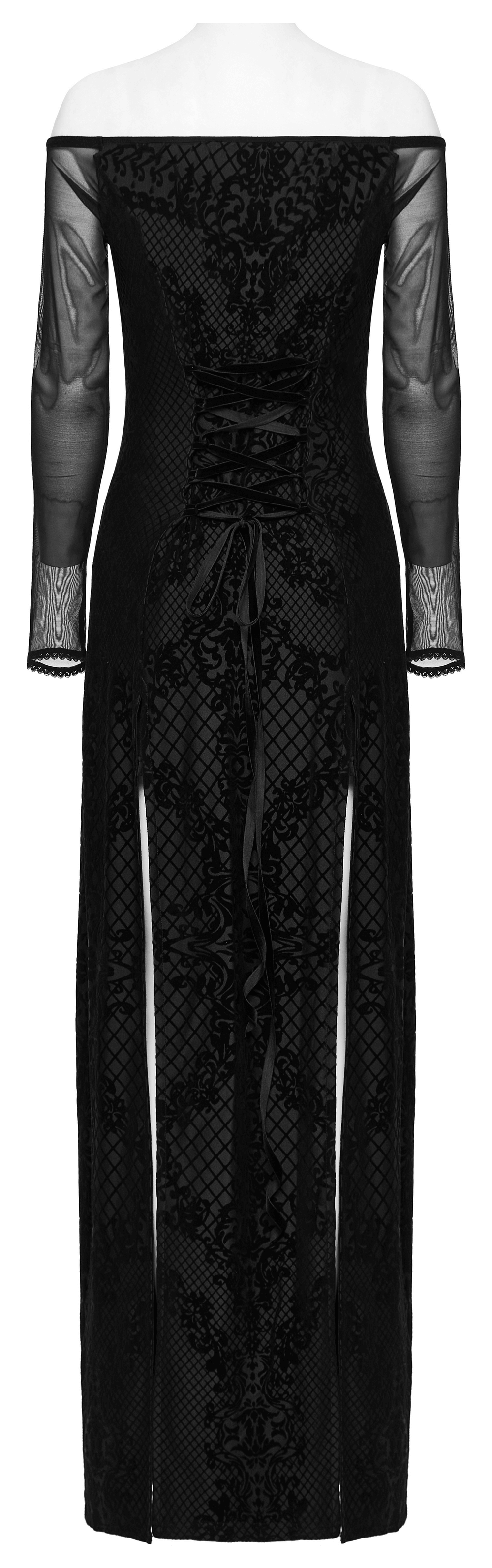 Off-Shoulder Gothic Flocked Maxi Dress - HARD'N'HEAVY