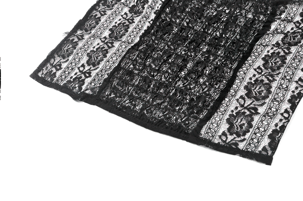 Off-shoulder gothic top with intricate lace trim and ribbon details, perfect for edgy fashion lovers.