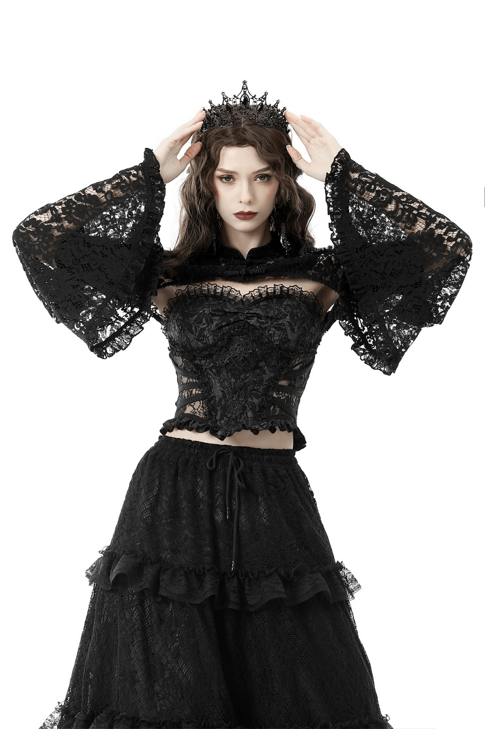 Off-the-Shoulder Lace Bolero with Ruffled Sleeves