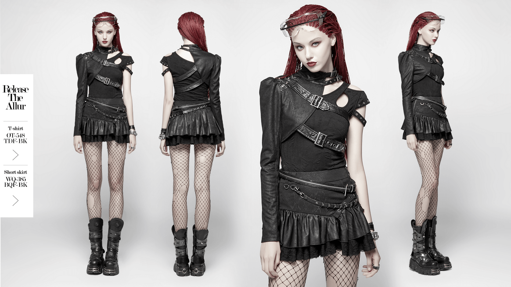 One Shoulder Faux Leather Punk Jacket with Buckles