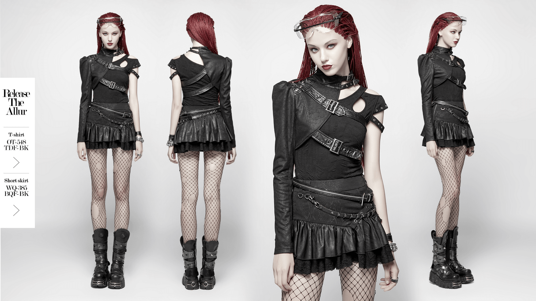 One Shoulder Faux Leather Punk Jacket showcasing asymmetric design, edgy details, and stylish accessories for a bold fashion statement.