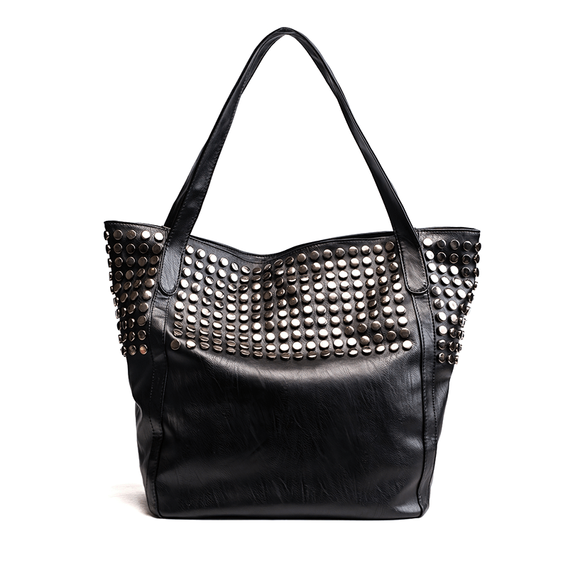 One Shoulder Large Bag for Shopping / Punk Women's Bag with Rivets - HARD'N'HEAVY