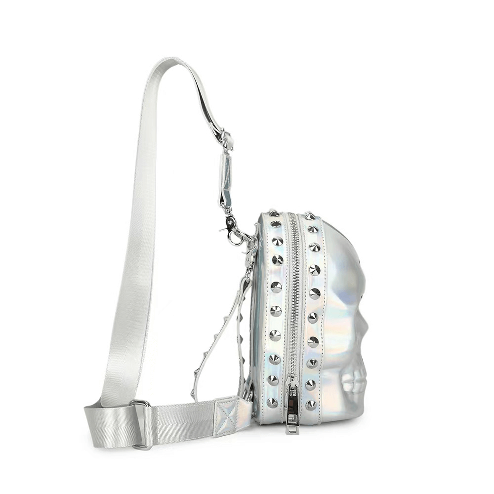 Originality Skeleton Head Handbag / Gothic Rivets Zipper Crossbody Bag - HARD'N'HEAVY