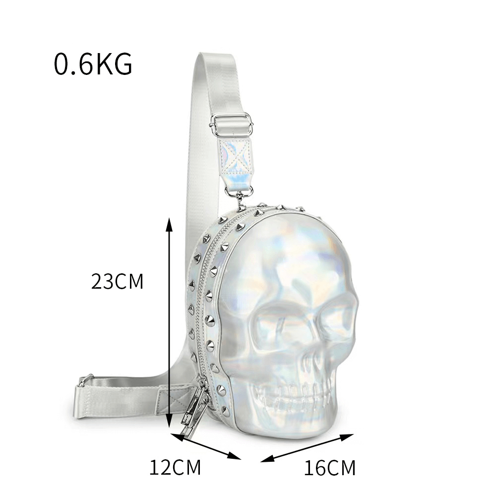 Originality Skeleton Head Handbag / Gothic Rivets Zipper Crossbody Bag - HARD'N'HEAVY