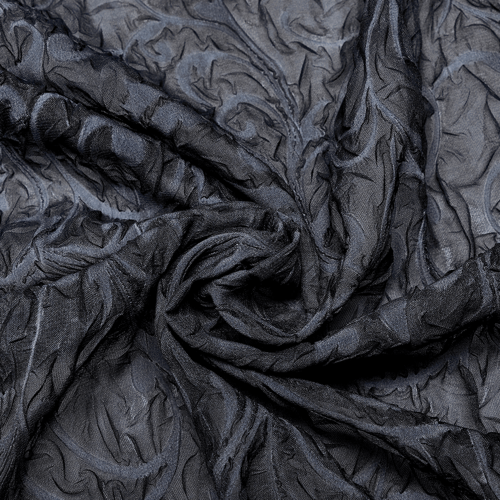 Gothic embossed chiffon fabric featuring intricate raised patterns in dark tones, ideal for stylish gothic clothing.