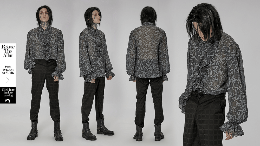 Ornate Gothic Embossed Pattern Loose Shirt With Buttons - HARD'N'HEAVY