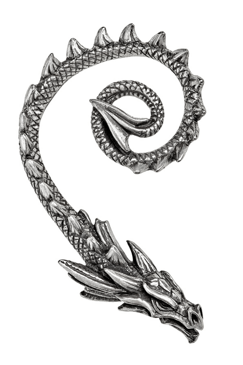 Ostrogoth Dragon Ear Wrap in polished pewter for gothic and fantasy style wear.