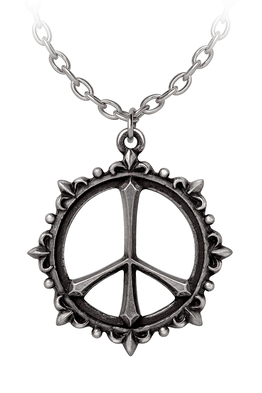 Gothic Pax Pendant featuring a runic peace sign in fine English pewter with intricate detailing.