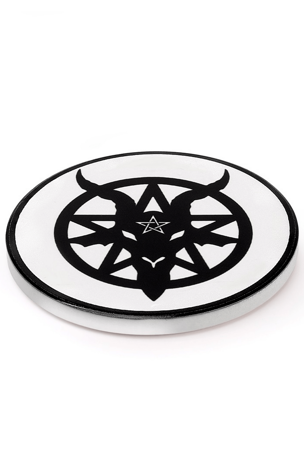 Pentagram goat coaster featuring an occult Baphomet design, perfect for adding a mystical touch to your decor.