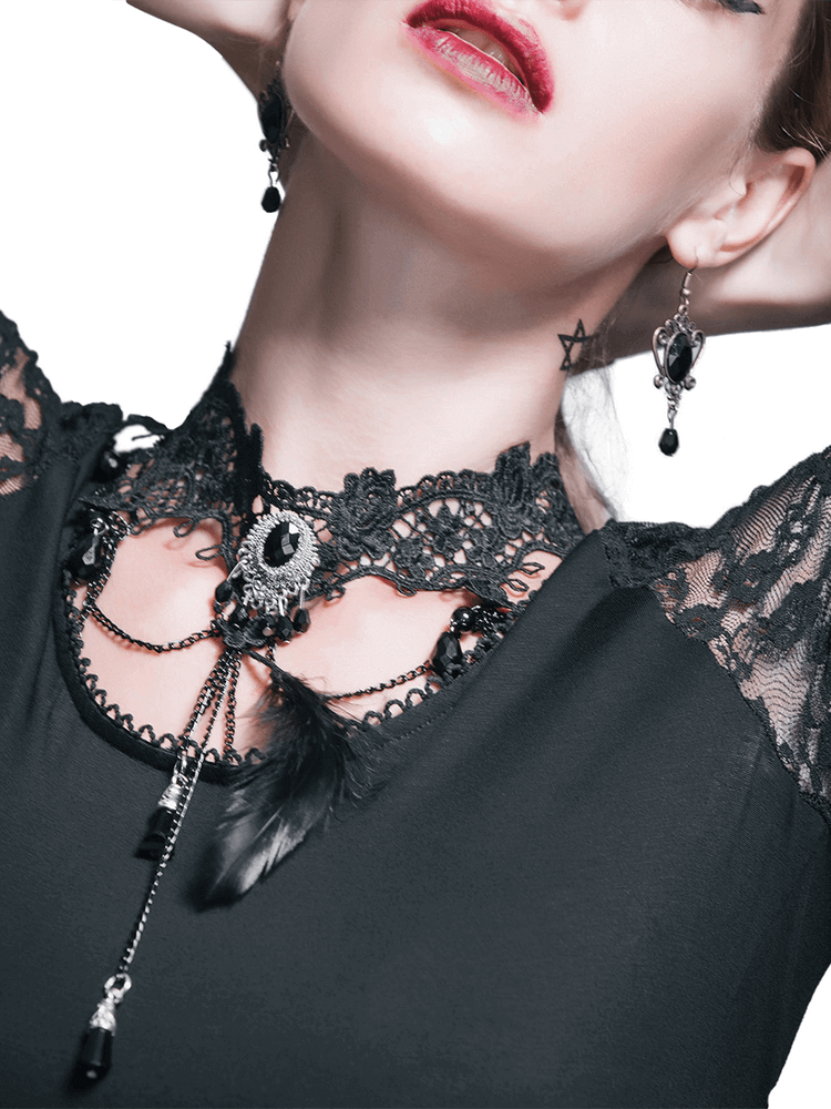 Perfect Crystal Pendant Beaded / Gothic Lace Necklace for Women / Elegantly Female Accessories - HARD'N'HEAVY