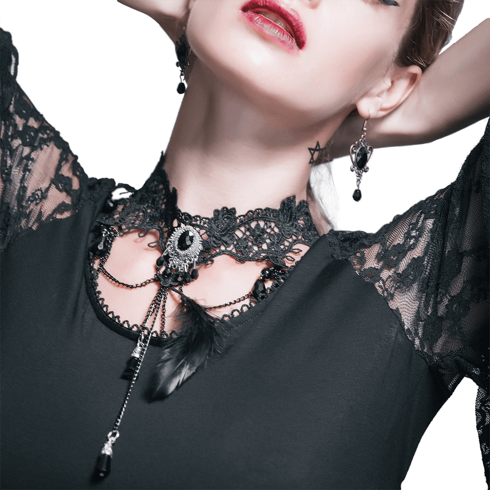 Perfect Crystal Pendant Beaded / Gothic Lace Necklace for Women / Elegantly Female Accessories - HARD'N'HEAVY