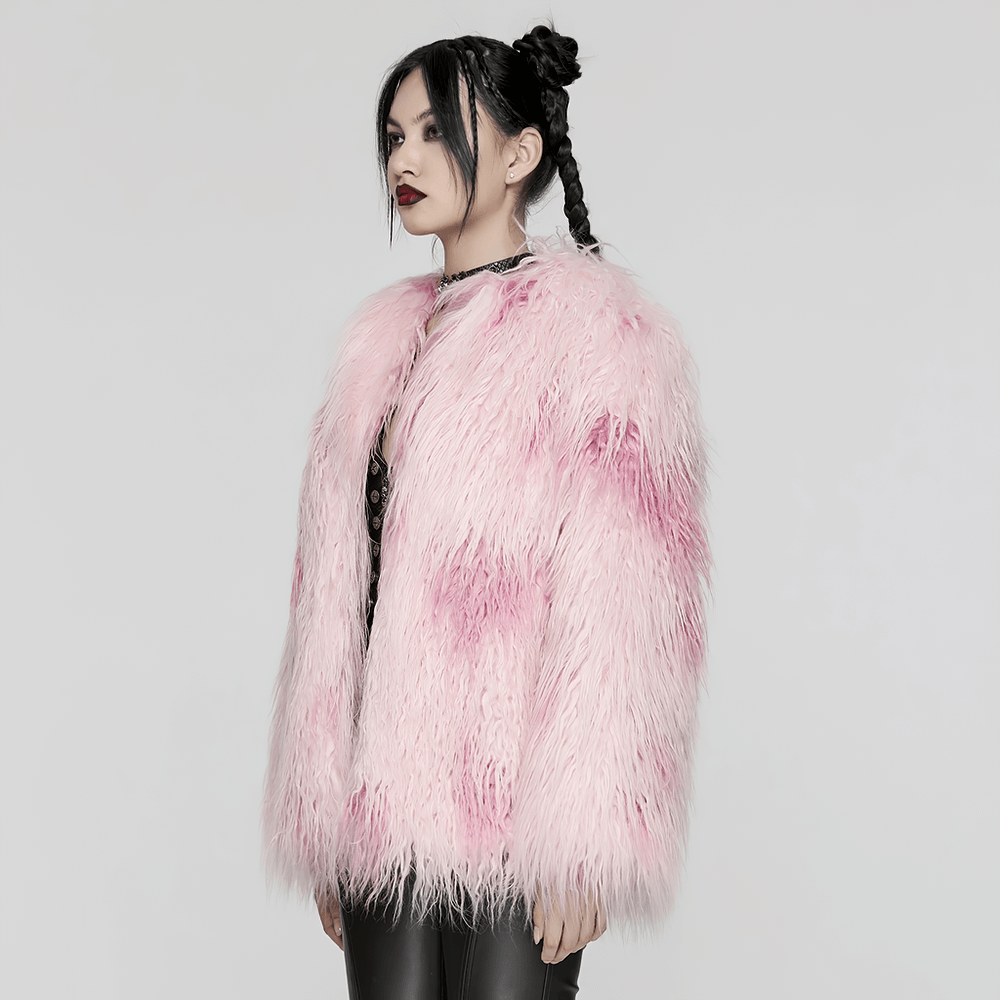 Pink Faux Fur Jacket with Leopard Print Lining