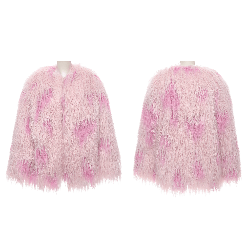 Pink Faux Fur Jacket with Leopard Print Lining