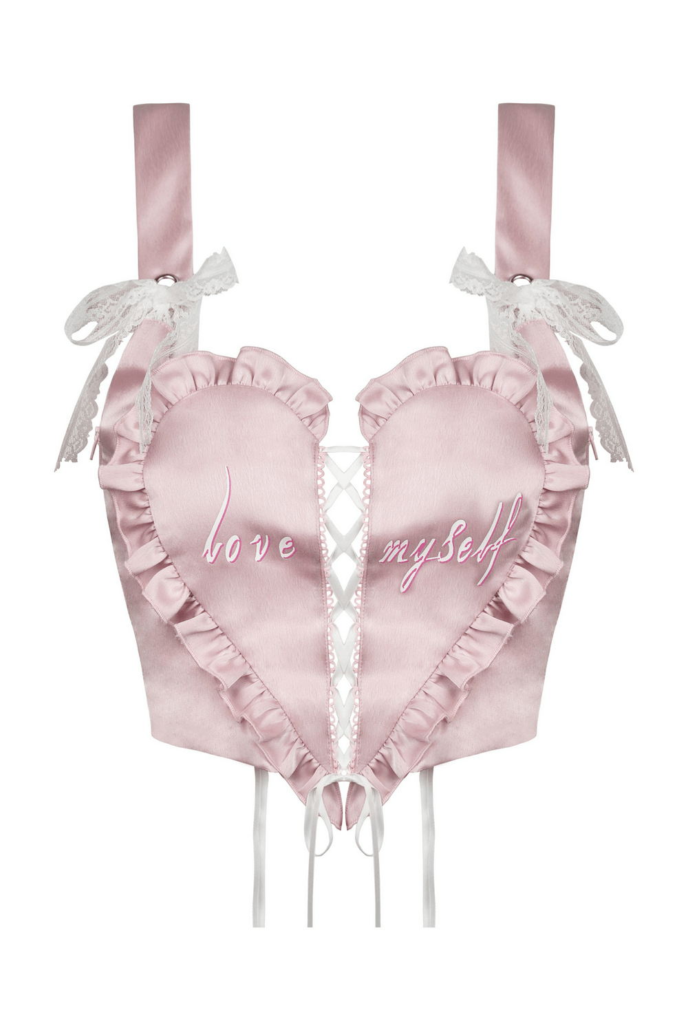 Pink Heart-Shaped Bustier Top with Webbings Detail