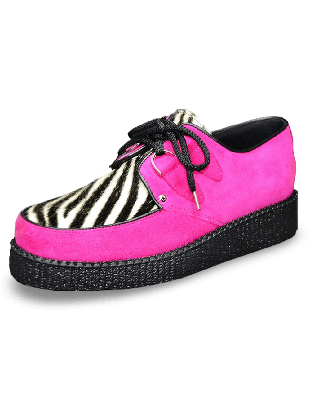 Pink Zebra Creepers with Suede Fur And Lace-Up