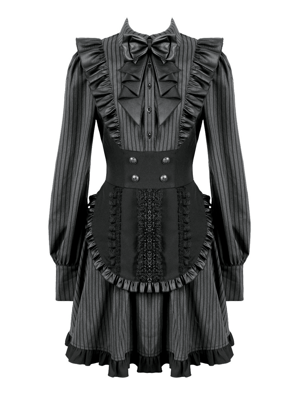Pinstripe Mini Dress with Ruffled Apron and Bow