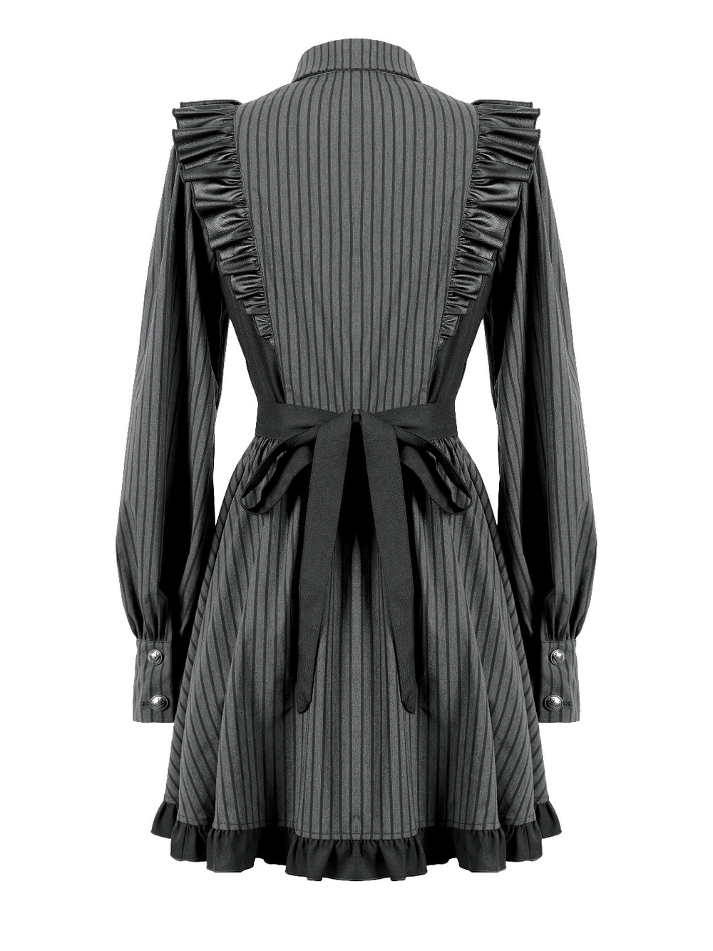 Pinstripe Mini Dress with Ruffled Apron and Bow