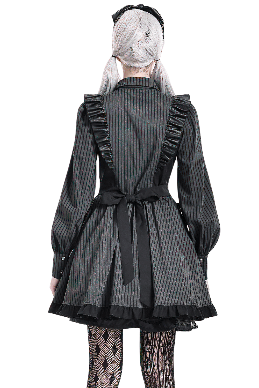 Pinstripe Mini Dress with Ruffled Apron and Bow